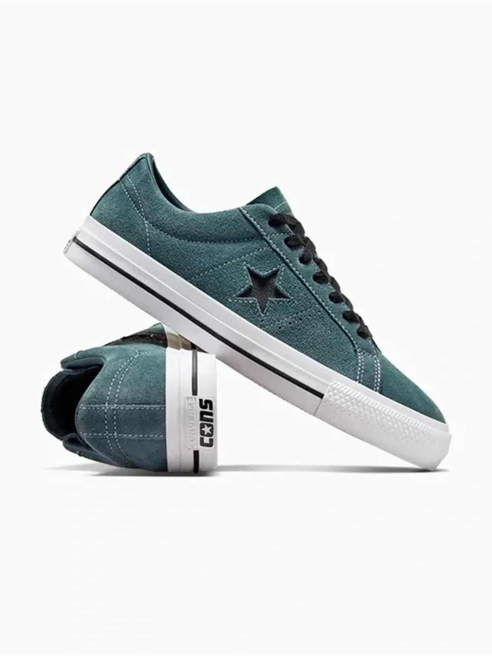 Converse Kids Teal Suede One Star Sneakers with Black Star - Picture 10 of 14